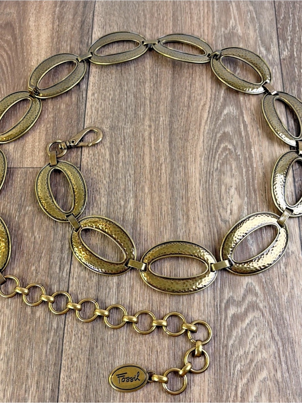 Fossil Womens Metal Chain Link Belt Dark Gold/Bronze Tone EUC